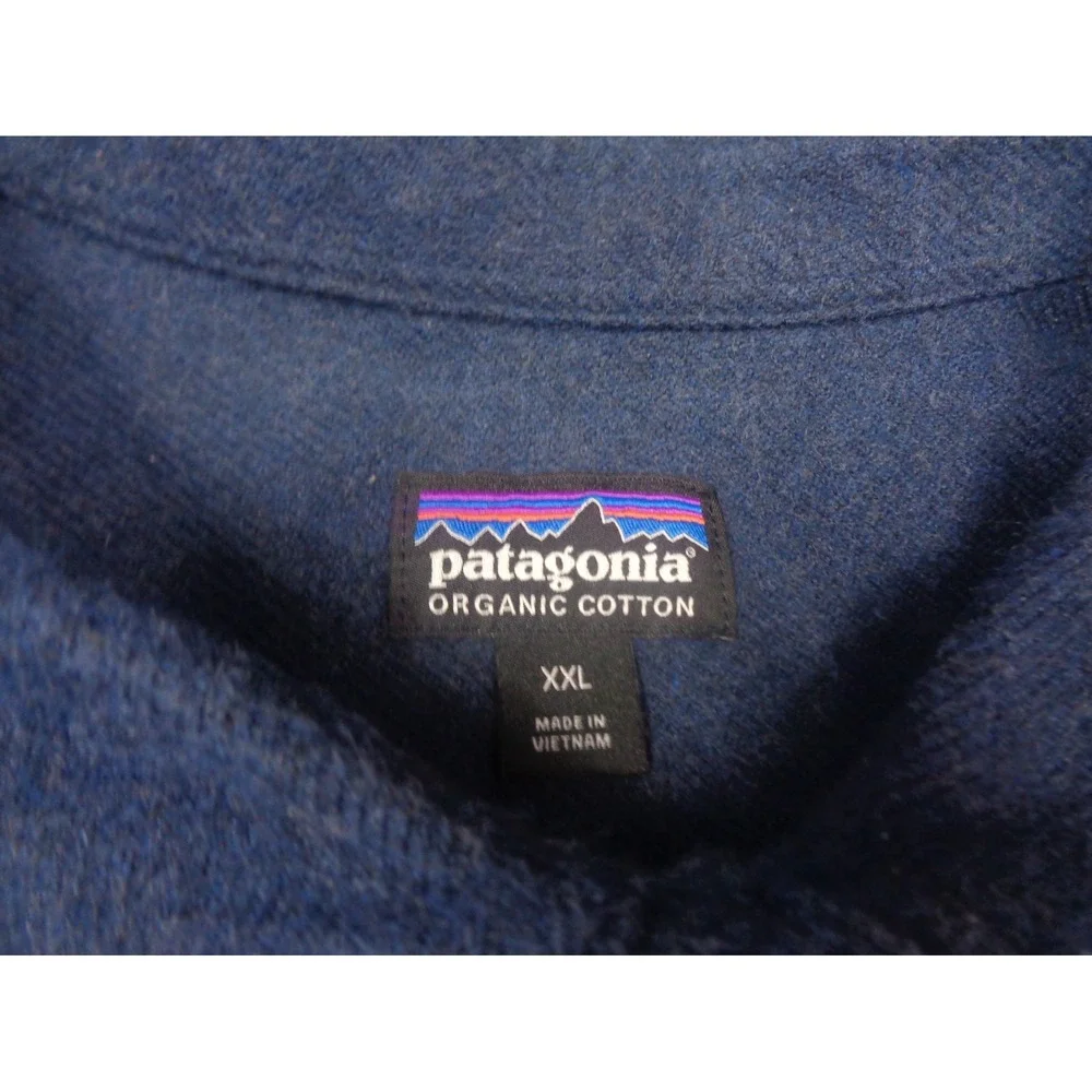Patagonia Fjord Heavy Flannel Shirt Mens XXL‎ Navy Blue Cotton Long Sleeve